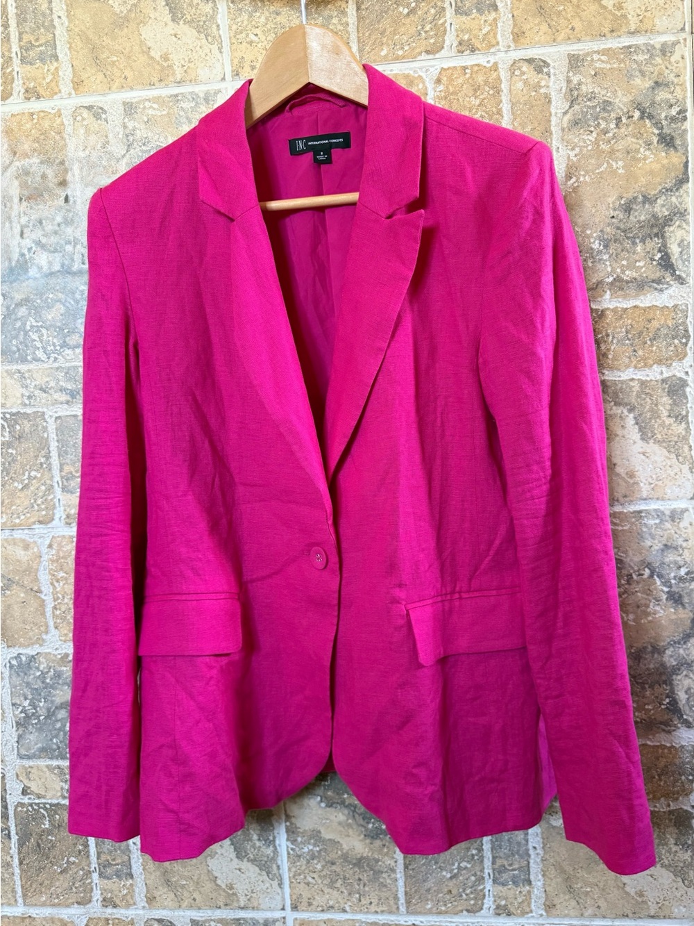 INC International Concepts Linen Blend Hot Pink Single-Button Blazer, Small
